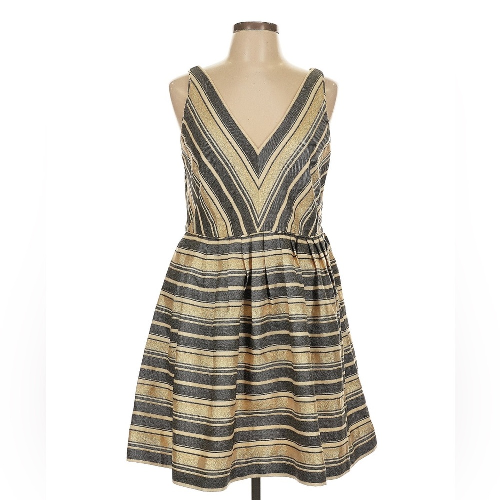 J. Crew Factory Dark Gray and Gold Sleeveless A-Line Dress
